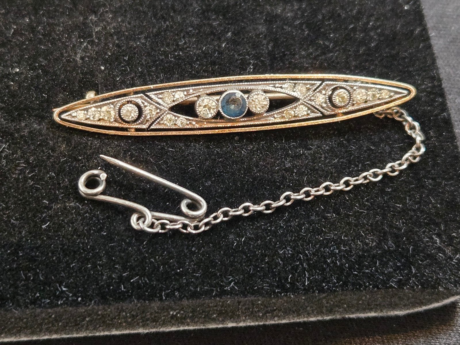 Antieke gouden Broche met blauwe en witte stenen, 4 tot 7 cm, Gebruikt, Met edelsteen, Ophalen of Verzenden