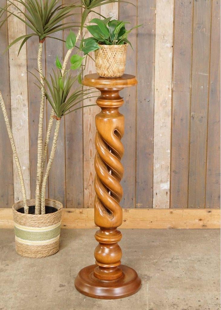 Oude brocante houten zuil gedraaide open staander - pilaar, Gebruikt, --, Ophalen of Verzenden, --