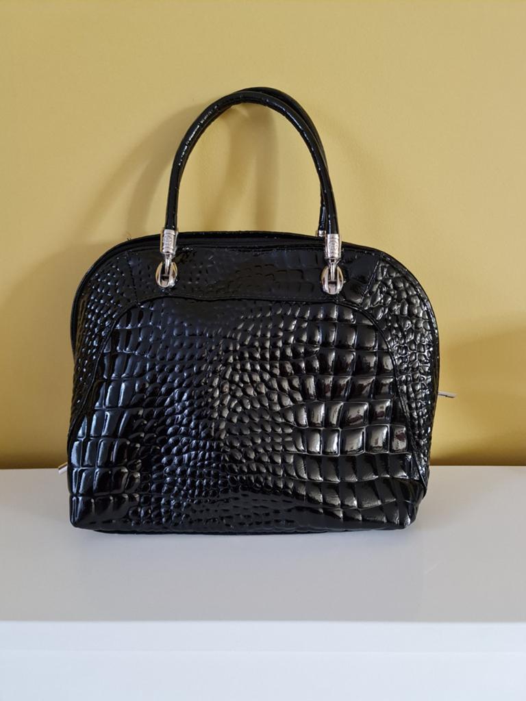 Echt leren tas met crocoprint, Ophalen of Verzenden, Nieuw, Zwart, Handtas