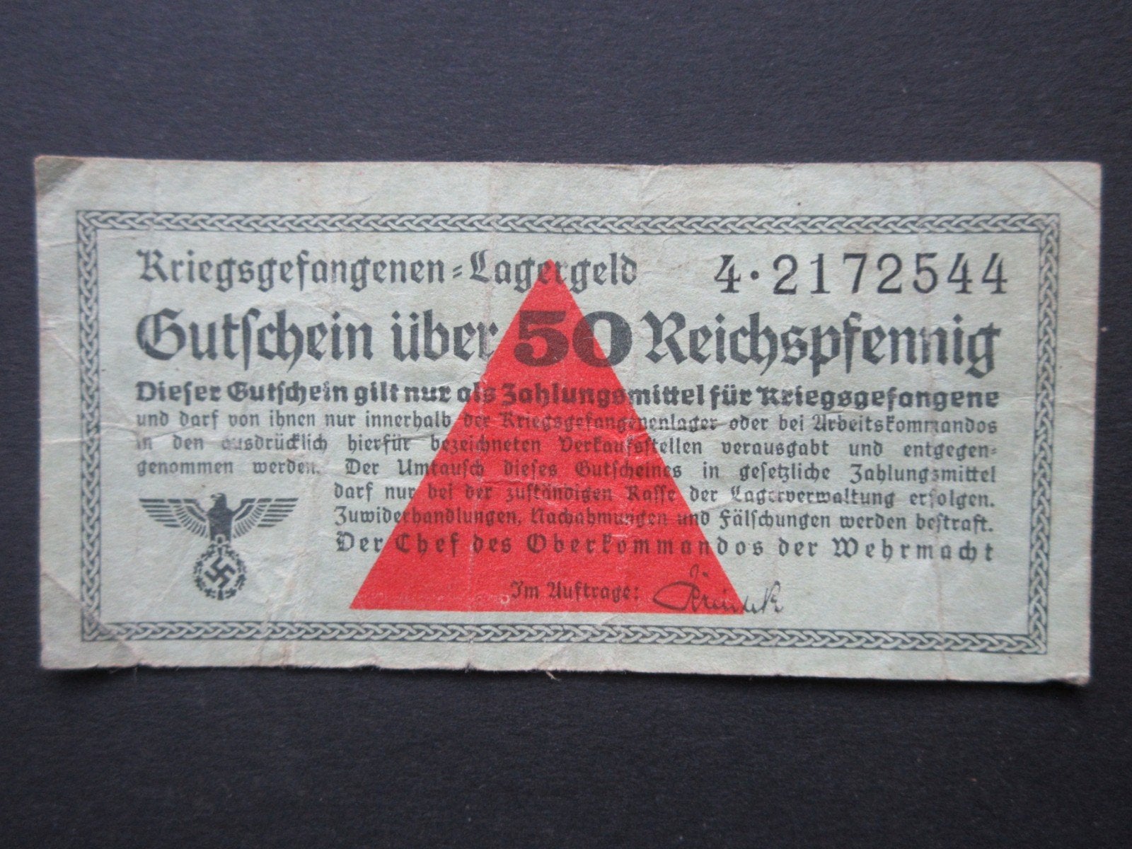50 Reichspfennig 1939-1940 Duitsland Kampgeld POW WW2, Verzenden, Duitsland, Los biljet