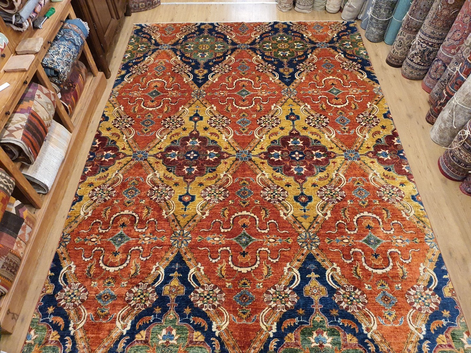 Handgeknoopt oosters tapijt kazak 343x247, Info@SlatsAntiek.nl, Perzisch, Vof Slats Antiek, Ophalen of Verzenden