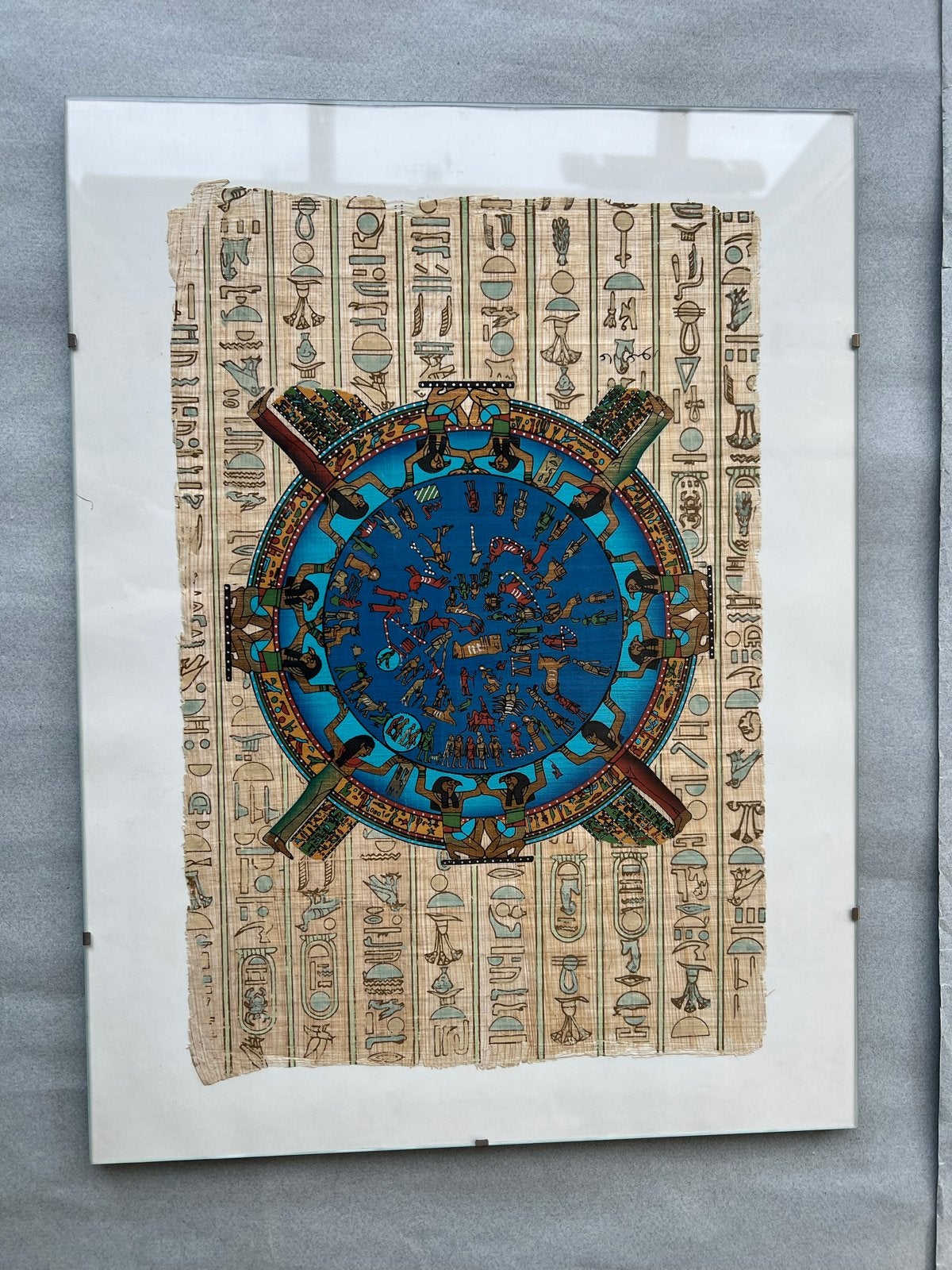 Ingelijste Egyptische Papyrus - Dendera Zodiac, Ophalen, Zo goed als nieuw, Overige materialen, 50 tot 75 cm