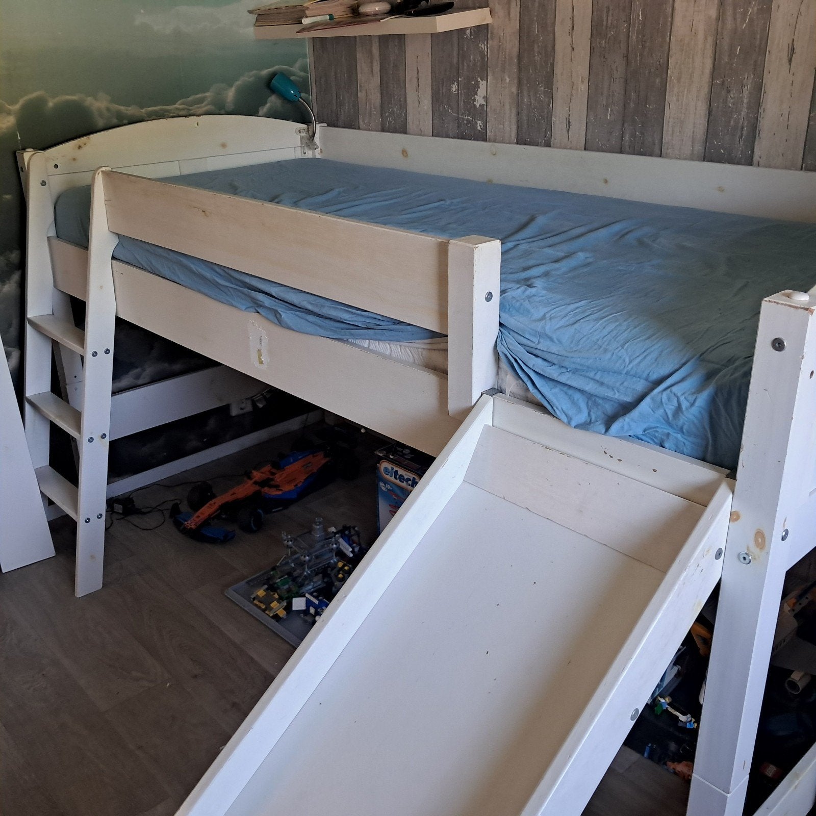 Bed met glijbaan, om te bouwen naar laag bed, Ophalen, Gebruikt, 90 cm, Eenpersoons