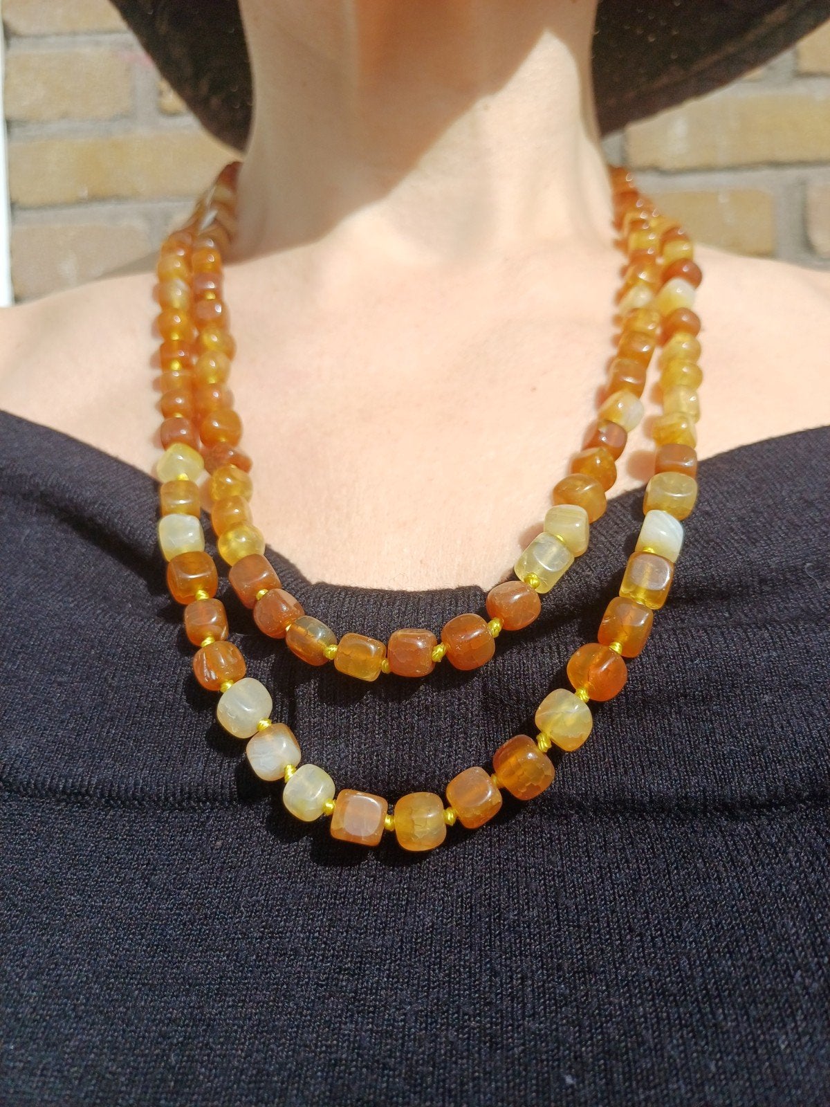 Vanoli Lange collier / ketting van honing agaat, Daiva1973@hotmail.com, Vanoli, Amsterdam, Geel