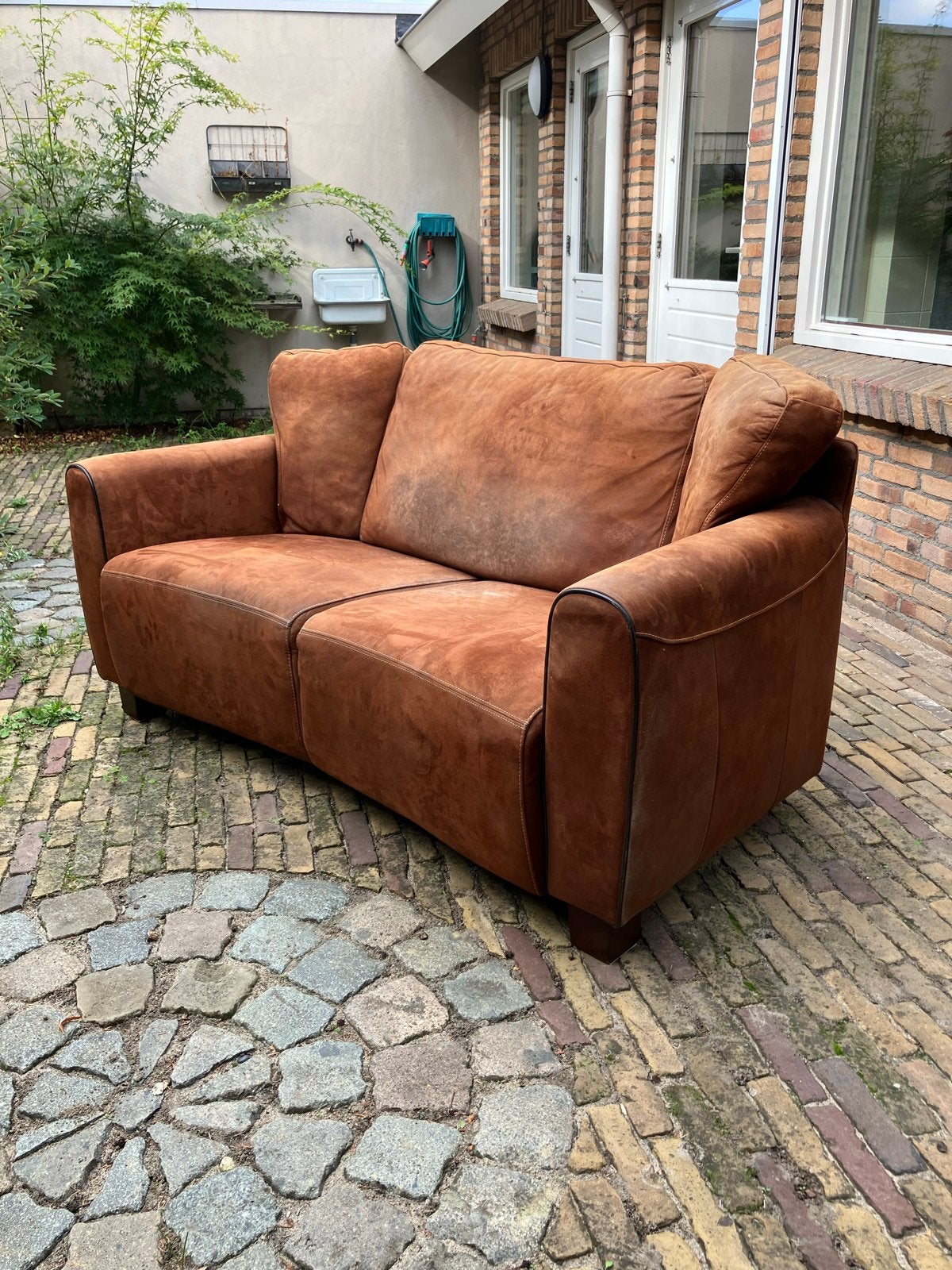Tweepersoons bank van dik suede leer - Mancave, Ophalen, Gebruikt, 150 tot 200 cm, Tweepersoons