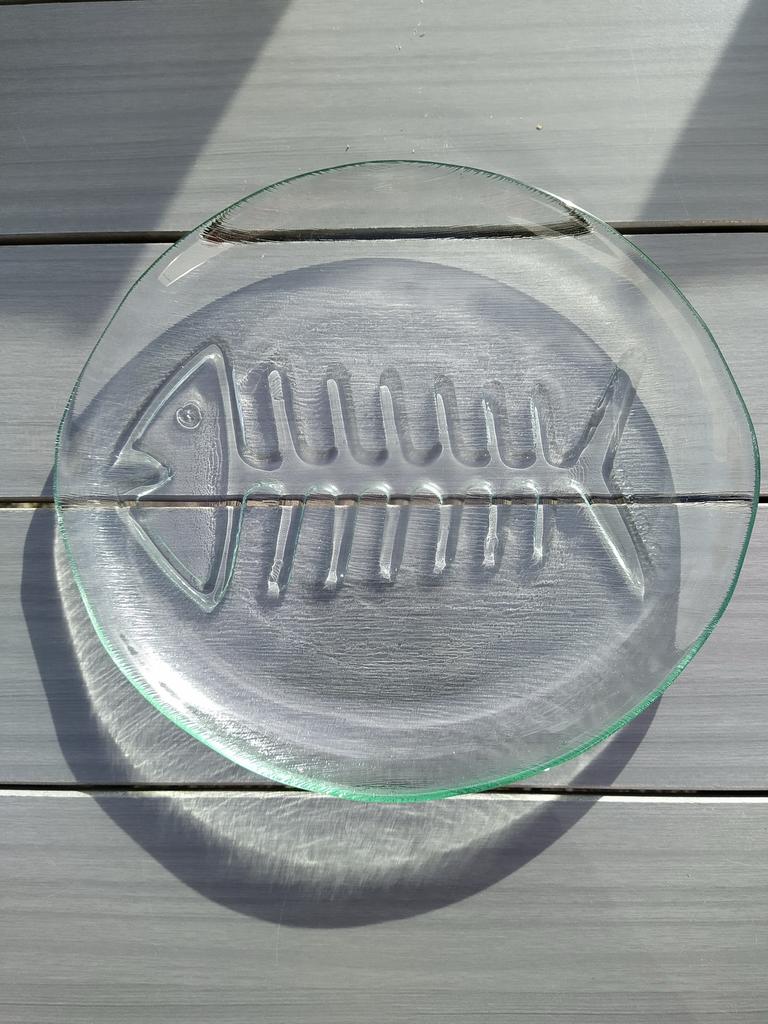 So Vintastic Vidreco glazen schaal met visgraatdessin., Ophalen of Verzenden, Zo goed als nieuw, Rond, Glas
