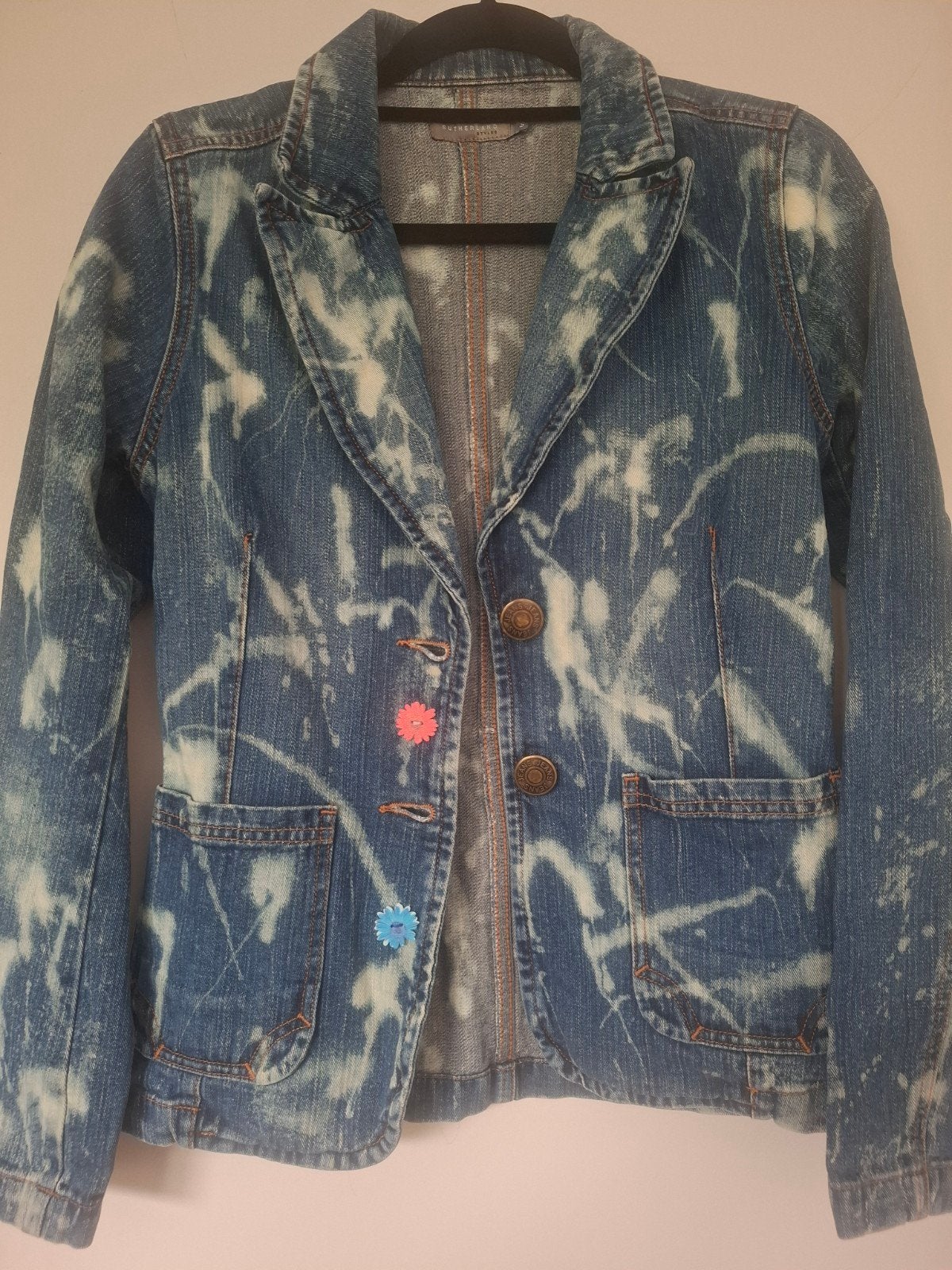 Bleached denim jasje maat S getailleerd foute party, Blauw, Ophalen of Verzenden, Gedragen, Sutherland Styles