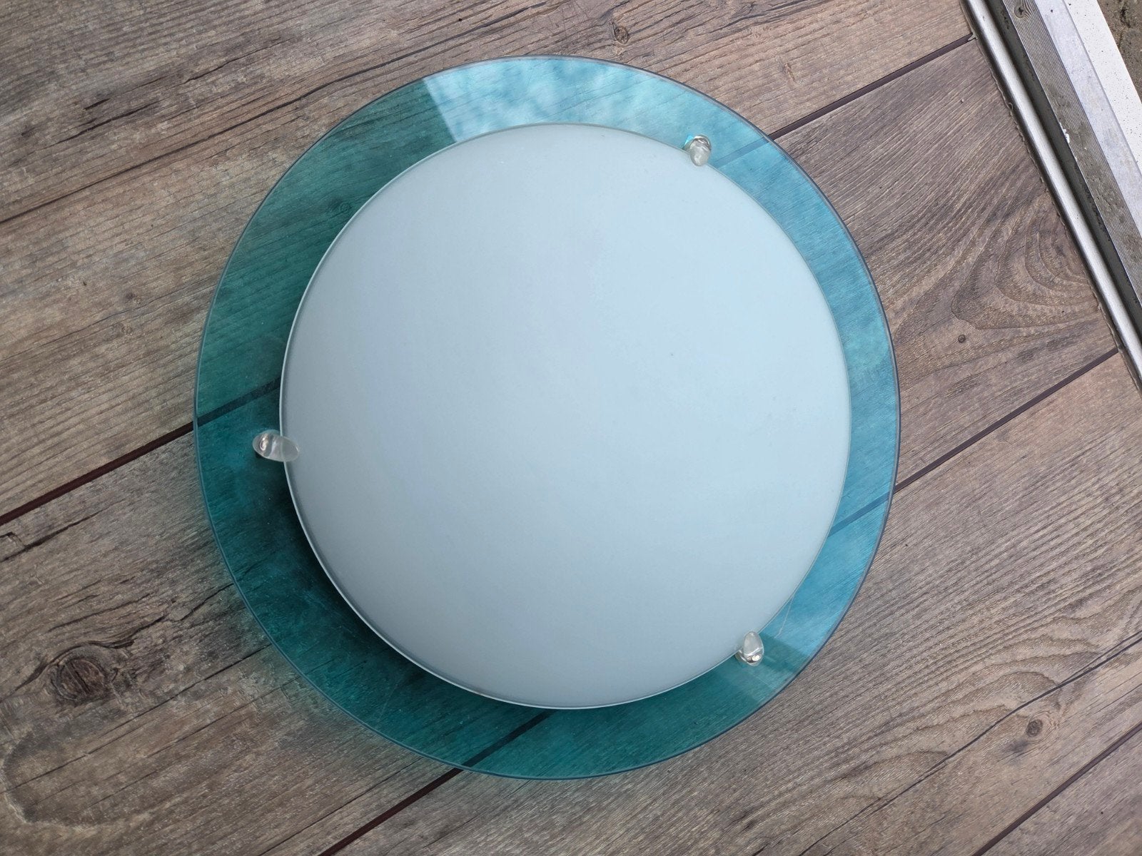 plafondlamp met blauwe rand, Huis en Inrichting, Lampen | Plafondlampen, Blauw, Gebruikt, Modern, Glas