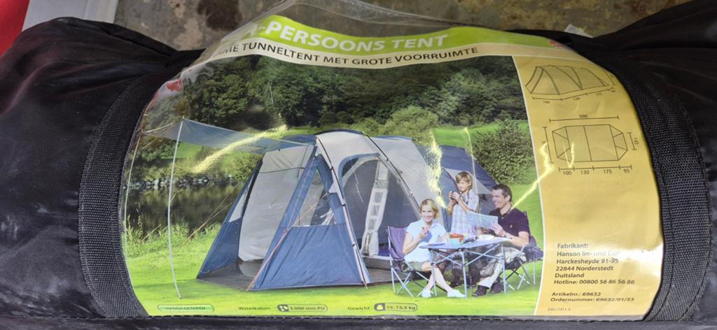 4-persoons tent met 2 slaapcabines en voortent + luifel, Caravans en Kamperen, Ophalen, Gebruikt, Tot en met 4