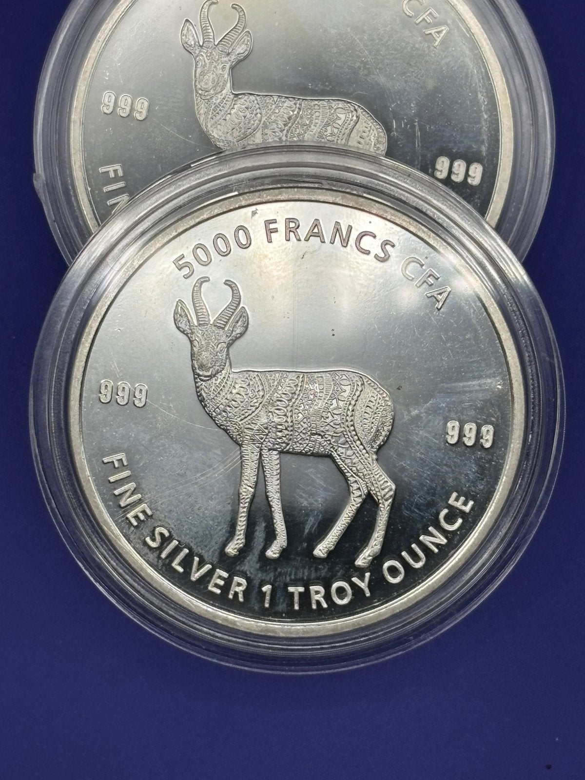 2x 1oz antilope - chad mandala Scottsdale Mint zilver 2oz, Ophalen of Verzenden, Zilver
