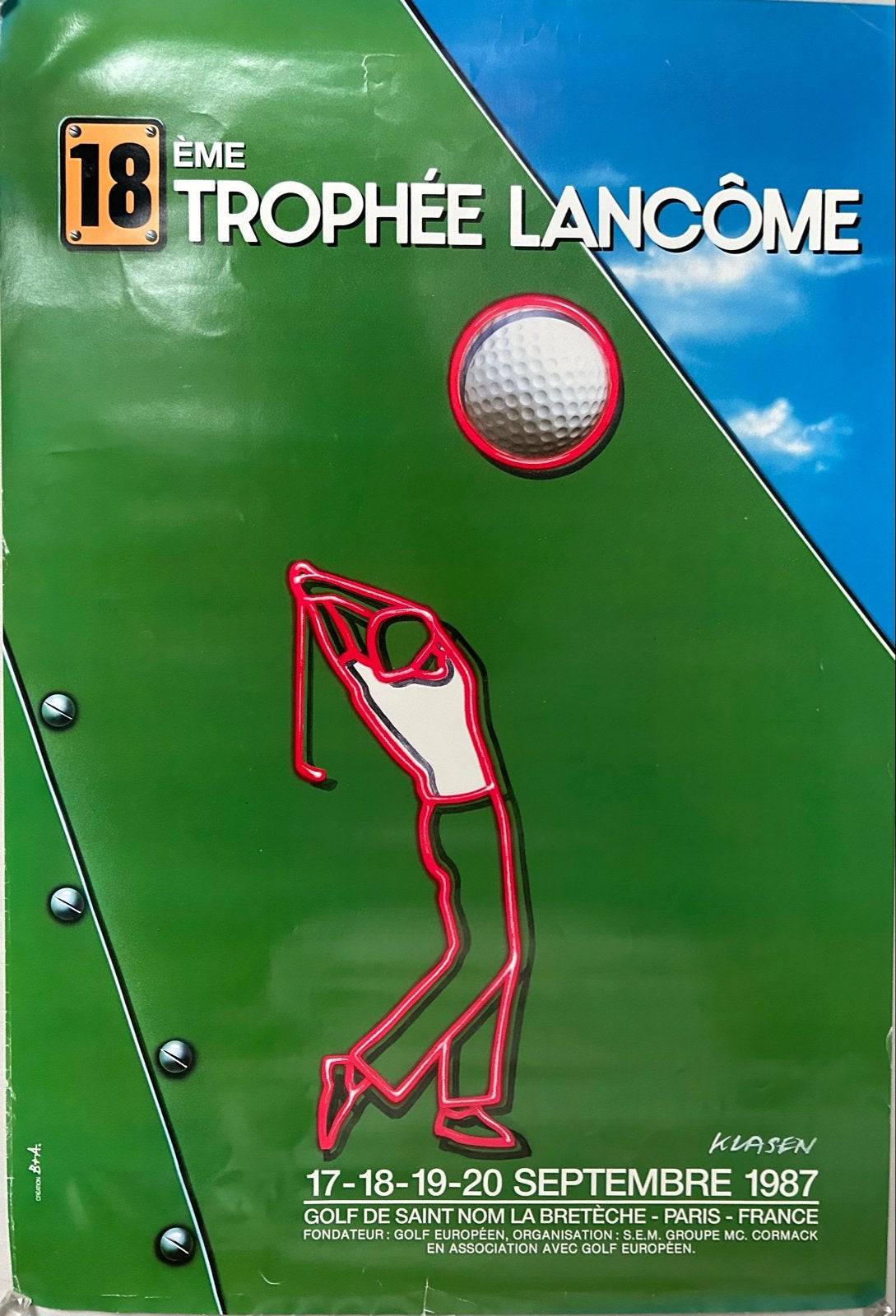 Vintage Golf Poster: 18e Trophée Lancôme 1987, Ophalen of Verzenden, Gebruikt, Overige typen, Overige merken