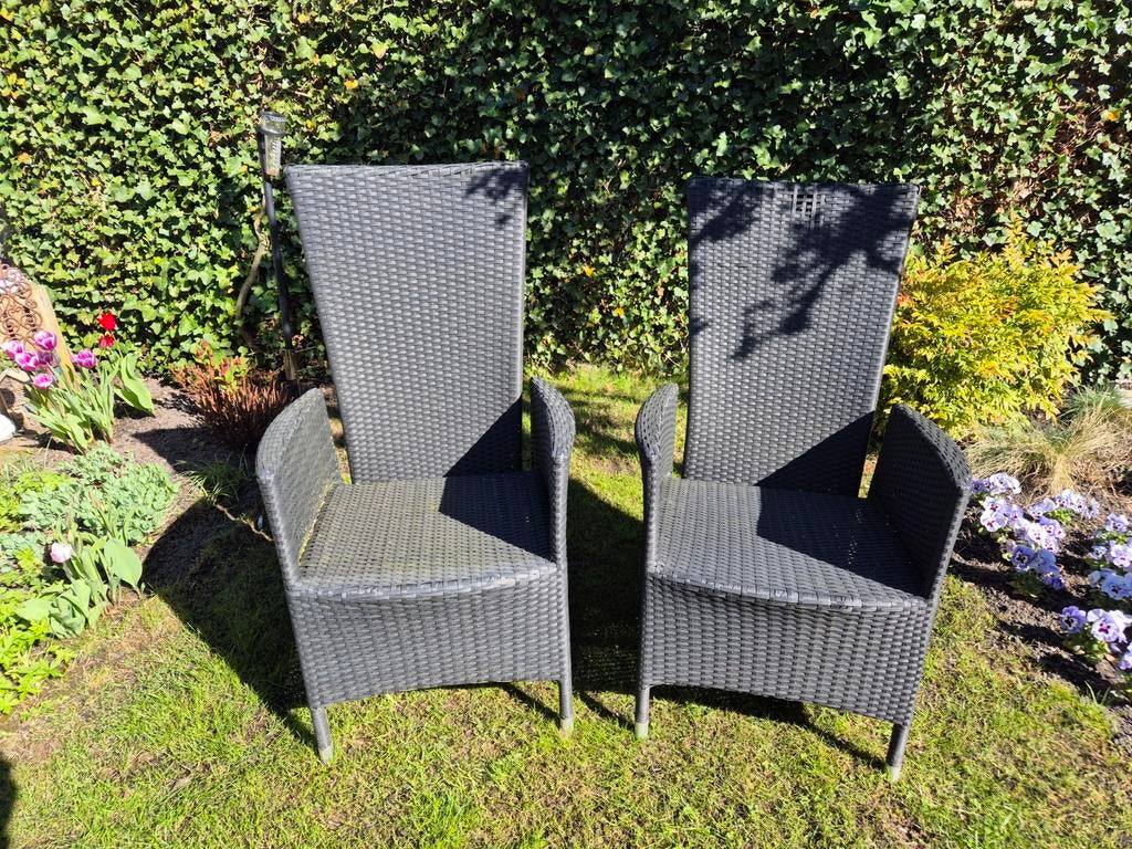 Tuinstoelen wicker zwart 2 stuks, Ophalen, Gebruikt, Wicker