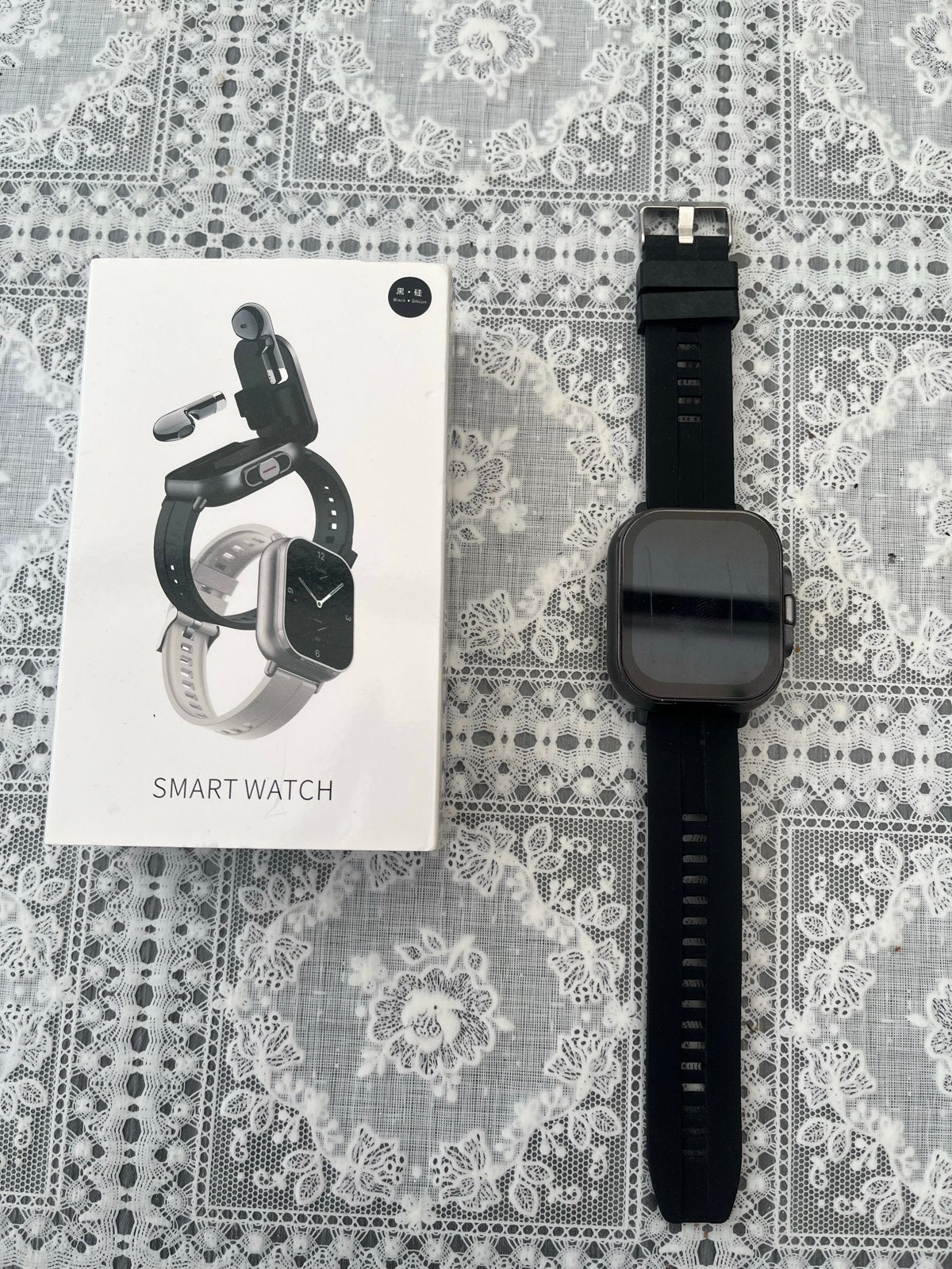 Smartwatch met ingebouwde TWS oordopjes en gezondheidstracke, Ophalen of Verzenden, Hartslag, Gebruikt, Zwart