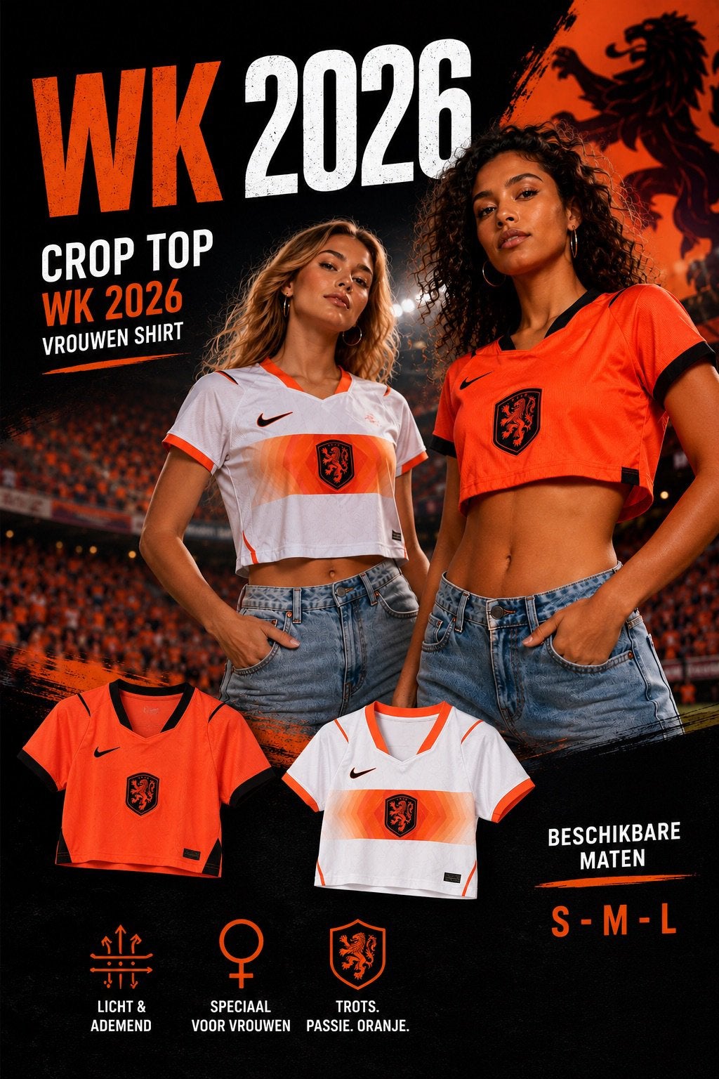 WK 2026 crop top dames nederlands elftal, Zwart, Maat 46/48 (XL) of groter, Ophalen of Verzenden, Fitness of Aerobics