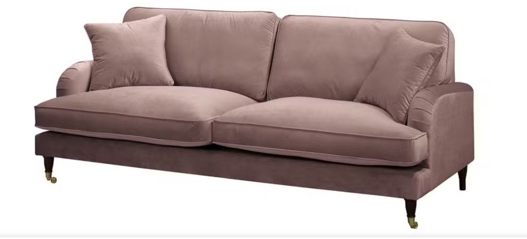 Gezellige velours bank mauveroze, Ophalen, Gebruikt, Driepersoons, 75 tot 100 cm