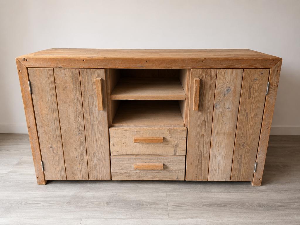Robuust houten dressoir – landelijke/industriële stijl, Gebruikt, 150 tot 200 cm, Ophalen of Verzenden, Overige houtsoorten