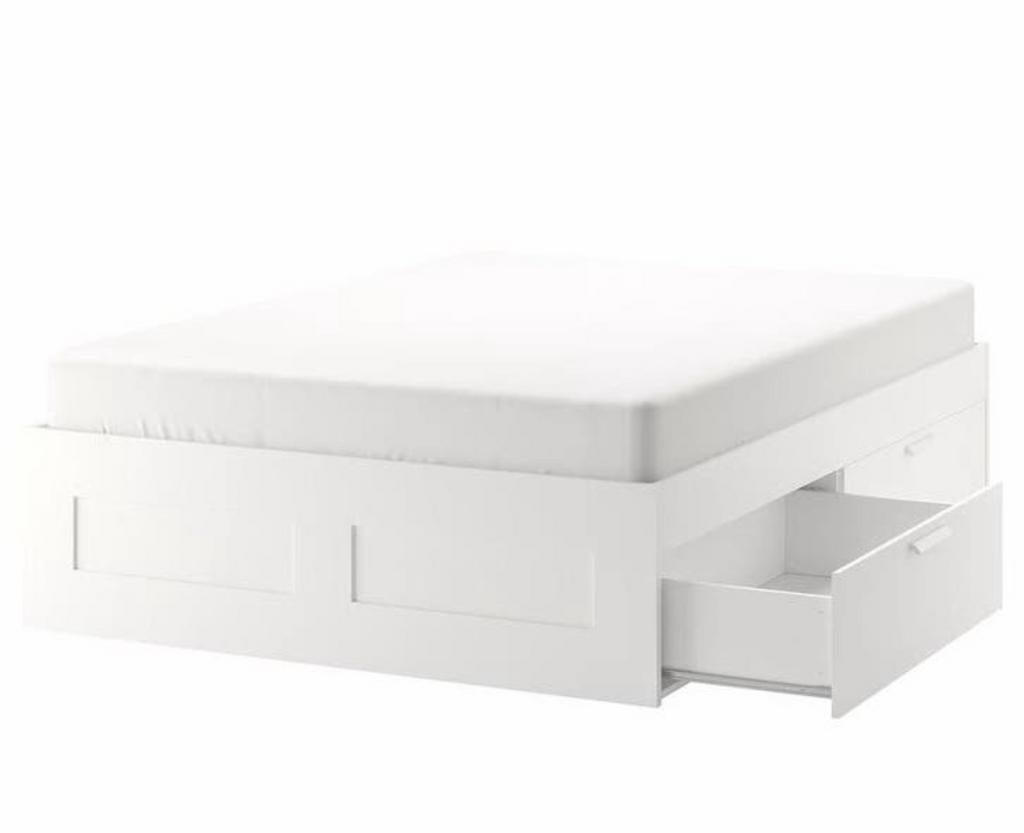 IKEA Brimnes bed 160x200 cm met lichte beschadiging +matras, Ophalen, Gebruikt, Wit, Tweepersoons