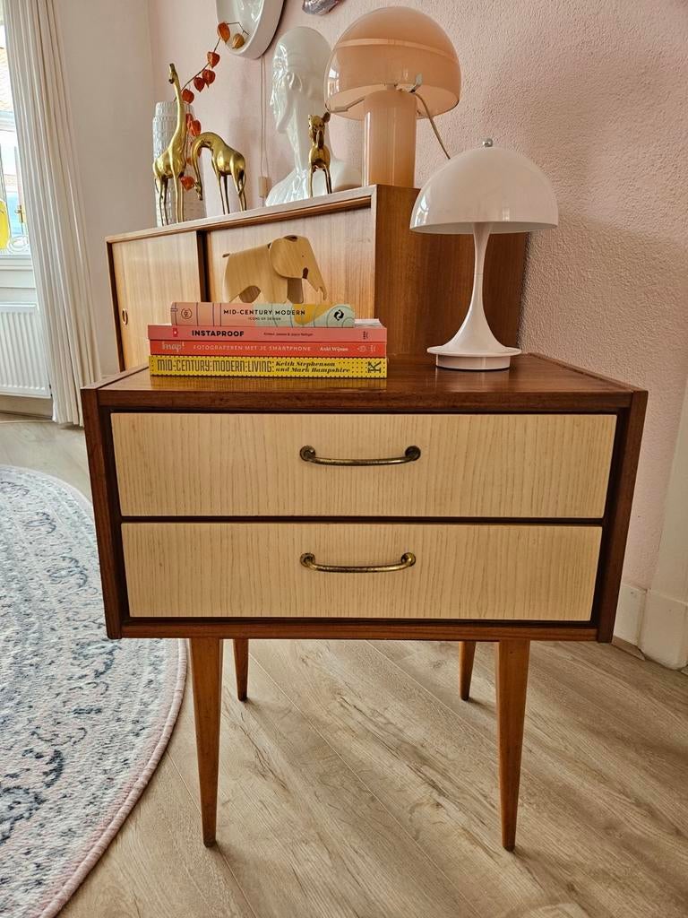 Vintage Mid Century 60s nachtkastje ladekast, .., .., Gebruikt, Minder dan 45 cm