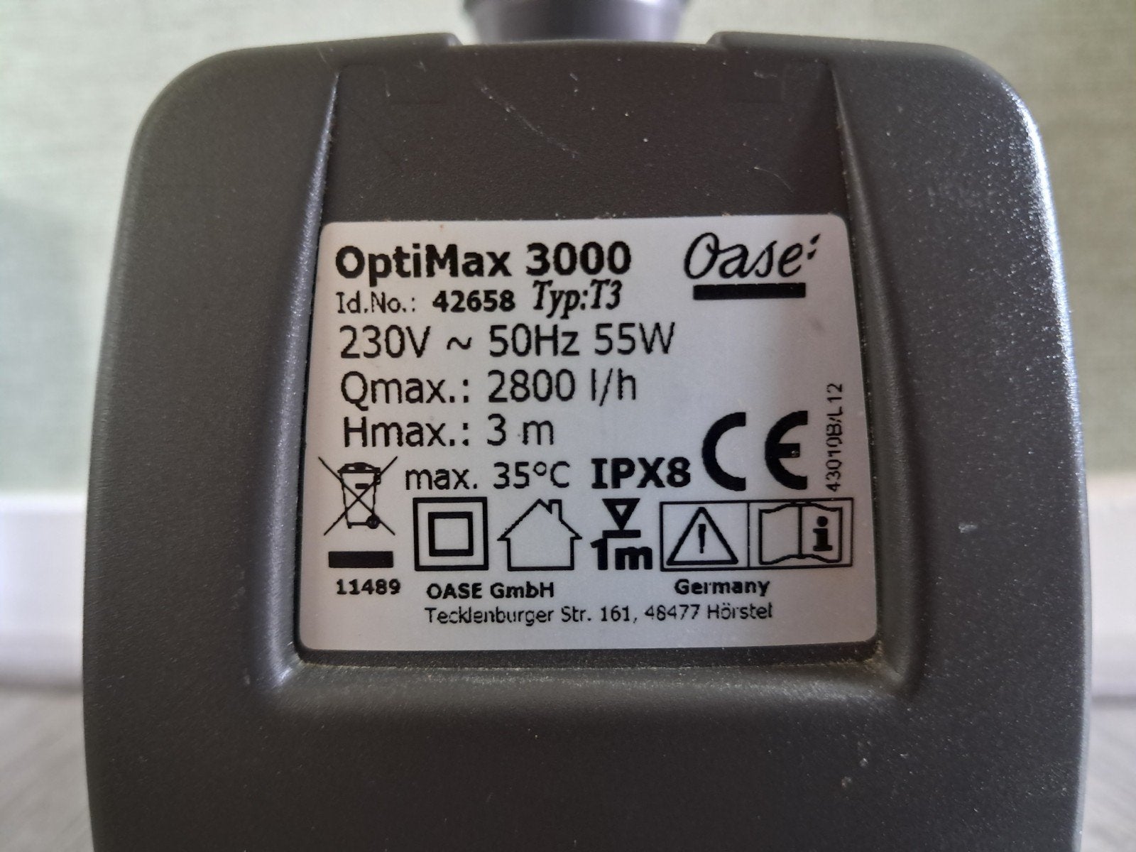 Oase optimax 3000 aquariumpomp, Dieren en Toebehoren, Gebruikt, Oase, Overige typen, Inclusief toebehoren