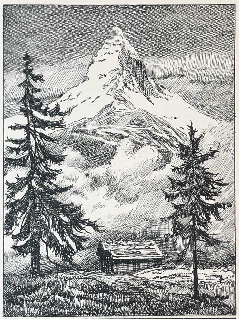 Carl Rang (1886-1965) Lithografie 'Berghut met sparren' ~192, Ophalen of Verzenden