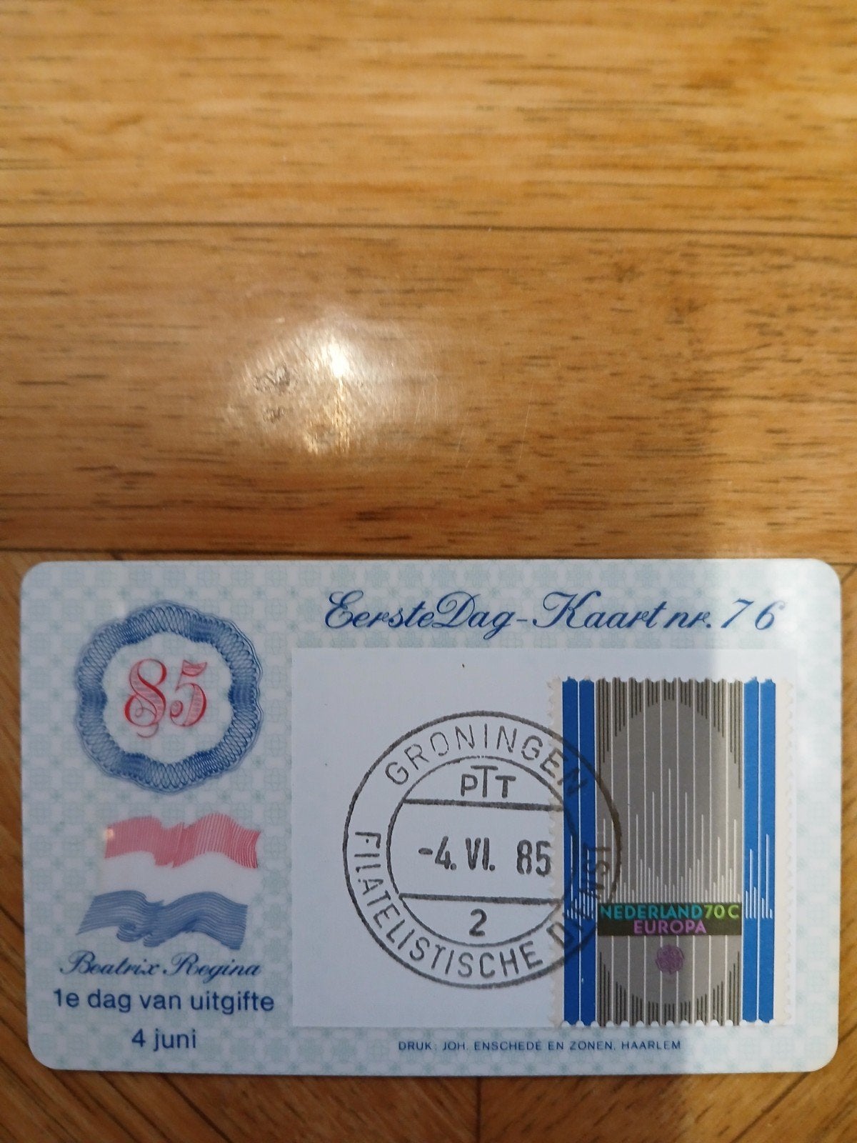 Eerste Dag-Kaart nr. 76 Beatrix Regina 1985 Groningen, Ophalen of Verzenden