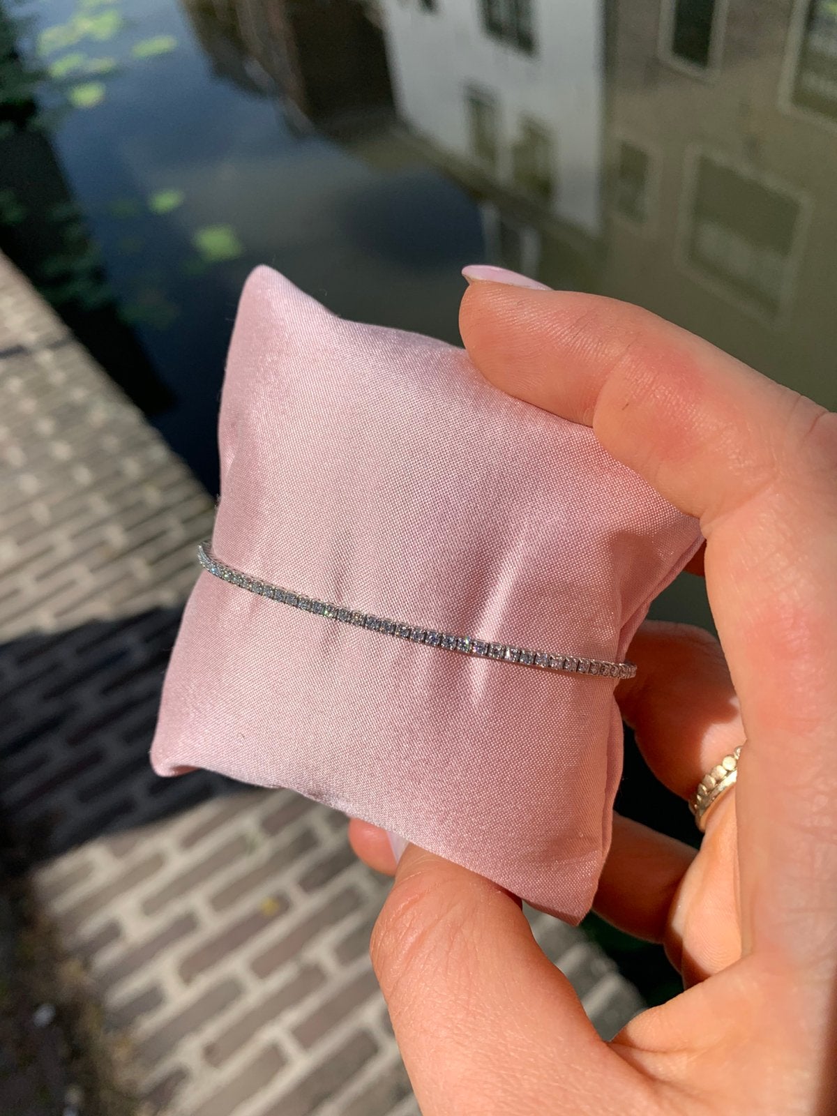 Witgouden tennisarmband 19 cm, Sieraden, Tassen en Uiterlijk, Armbanden, Met edelsteen, Goud, Goud, Info@reijersenjuweliers.nl