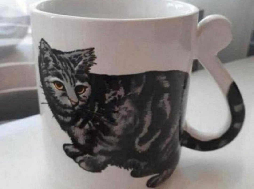 Beker met Grijze Kat opdruk en Staarthandvat, Ophalen of Verzenden, Zo goed als nieuw, Overige stijlen, Kop(pen) en/of Schotel(s)