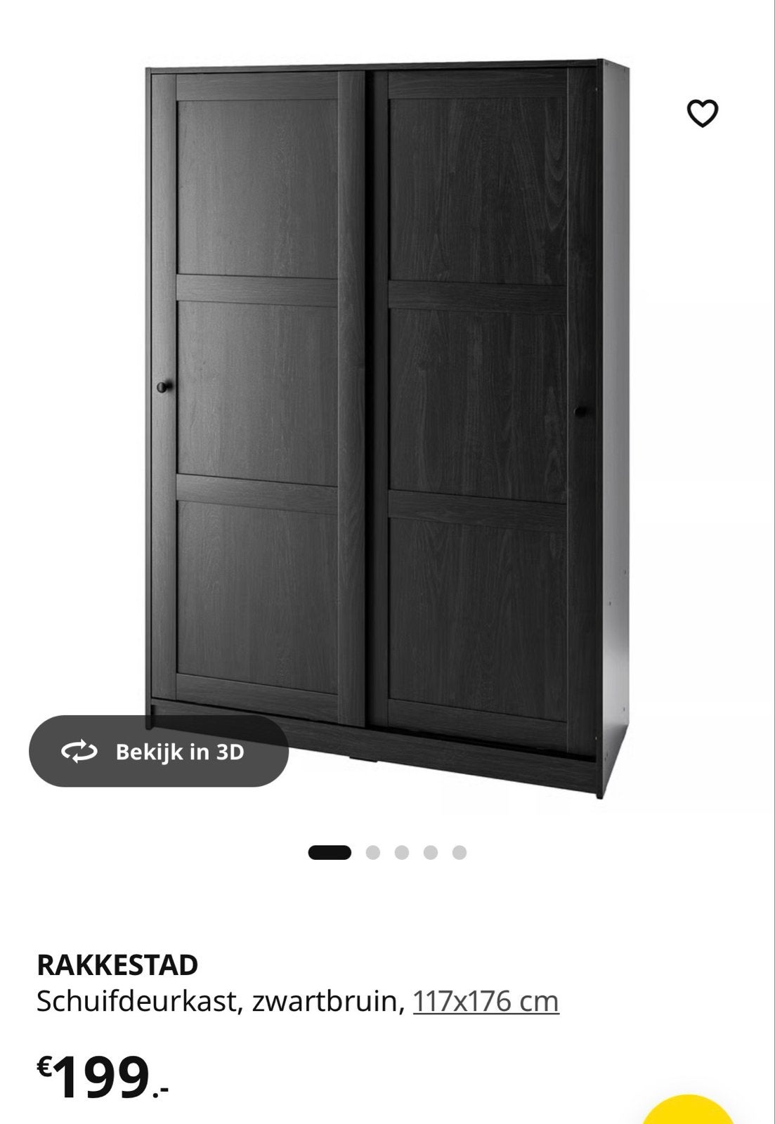 IKEA RAKKESTAD Schuifdeurkast - Zwartbruin, 117x176 cm, Ophalen, Met plank(en), Gebruikt, 100 tot 150 cm