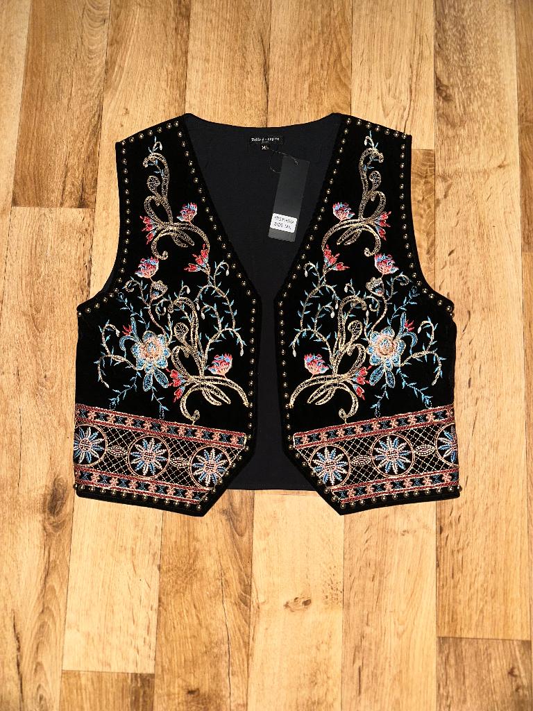 Zwart fluwelen gilet – dames – chique velvet vest – maat M, Maat 38/40 (M), Local, Verzenden, Zwart