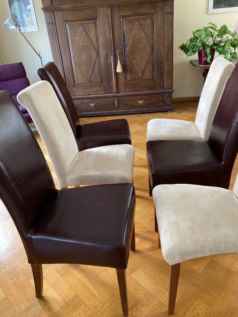 6 stuks eetkamer stoelen, Effen strak, Gebruikt, Bruin, Ophalen of Verzenden