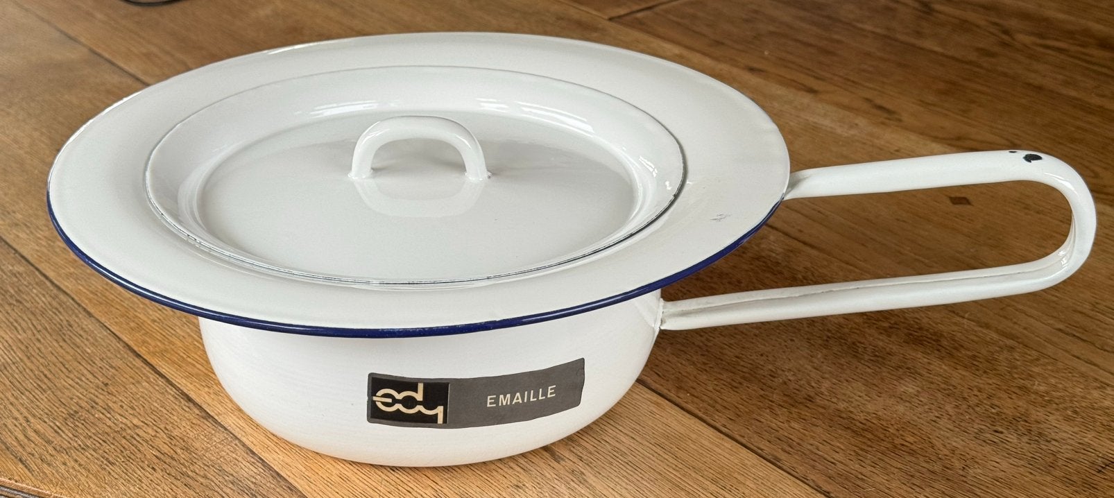 Vintage emaille ondersteek / bedpan met deksel van Edy, Ophalen of Verzenden