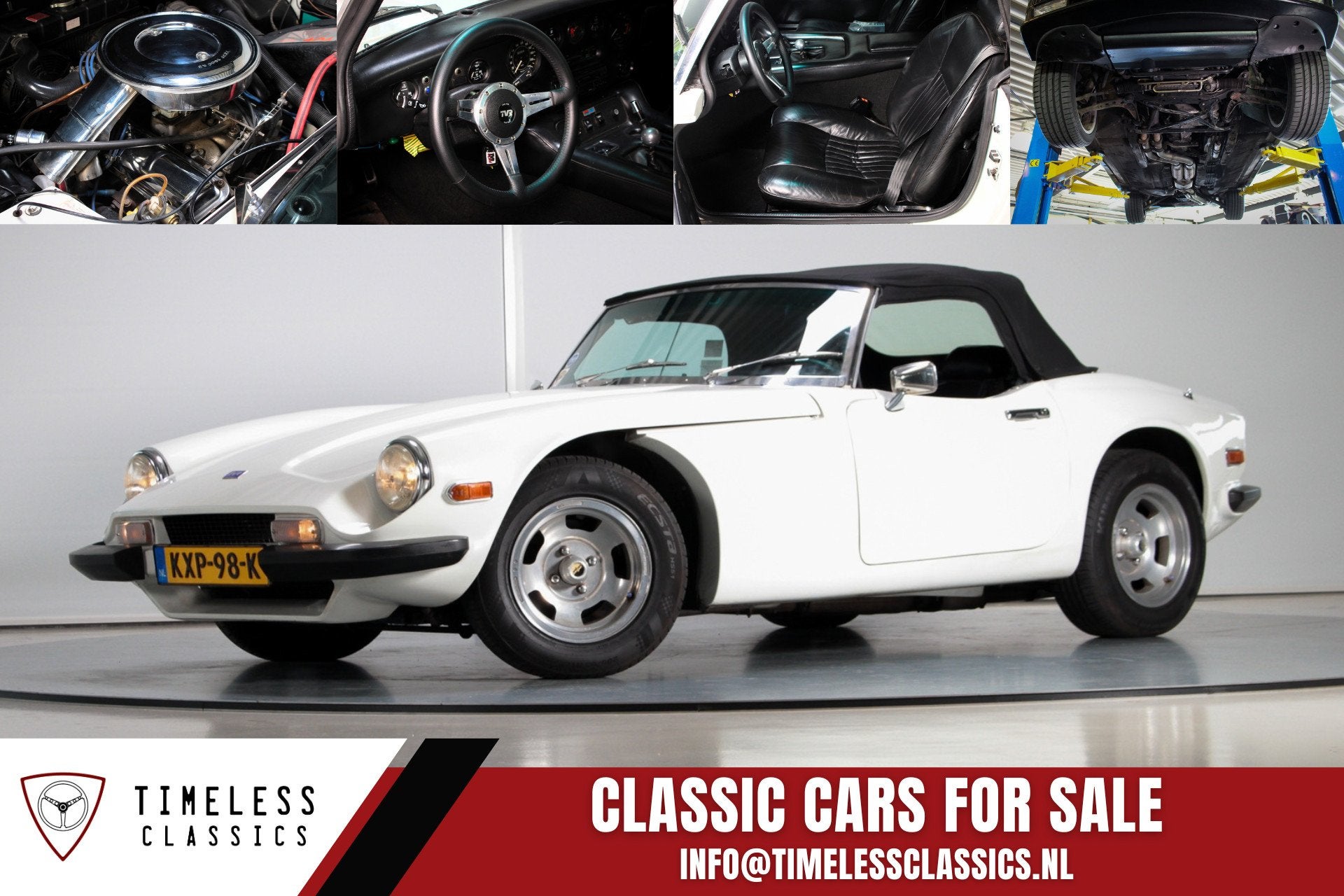 TVR 3000 S Cabrio, Auto's, Achterwielaandrijving, Gebruikt, Zwart, Wit