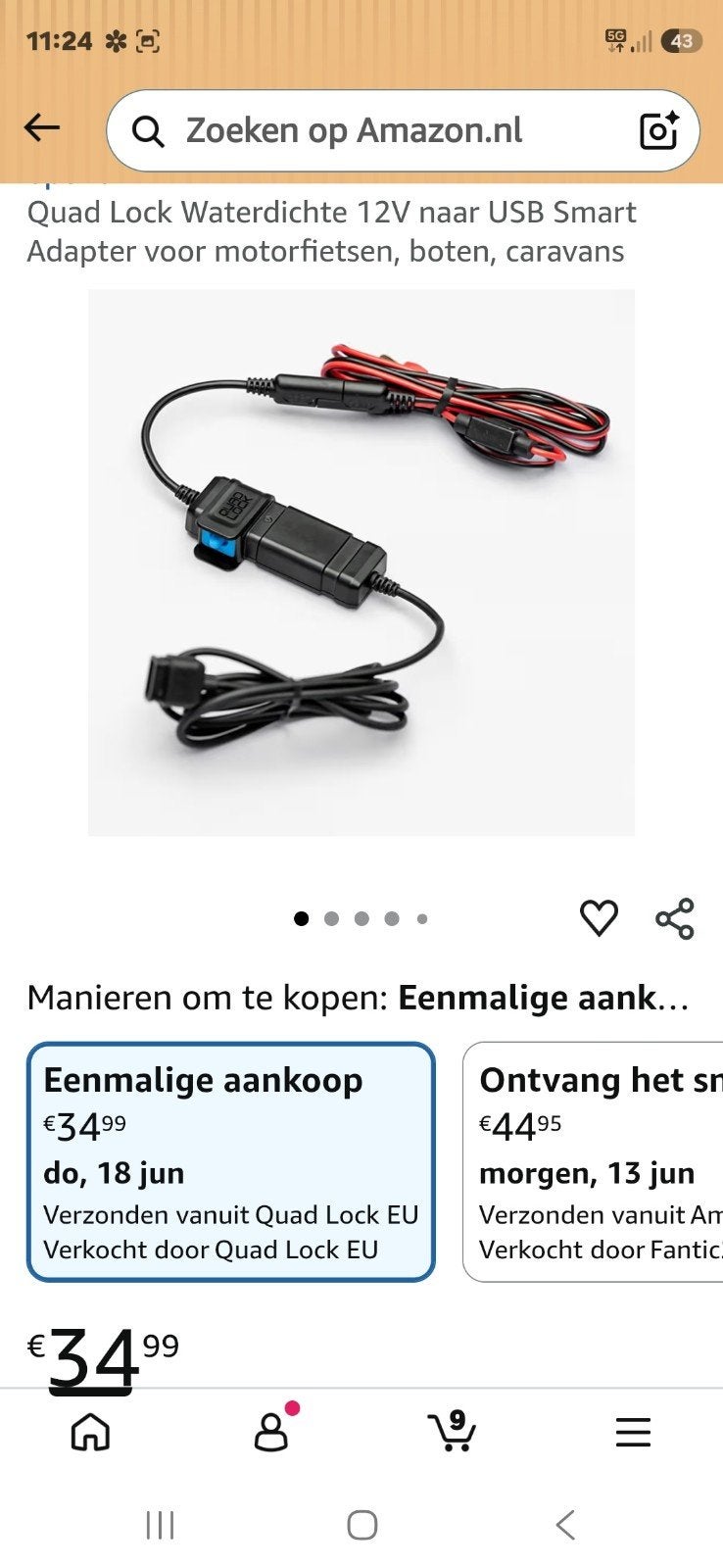Quad Lock 12V naar USB Smart Adapter voor motorfietsen, Ophalen of Verzenden