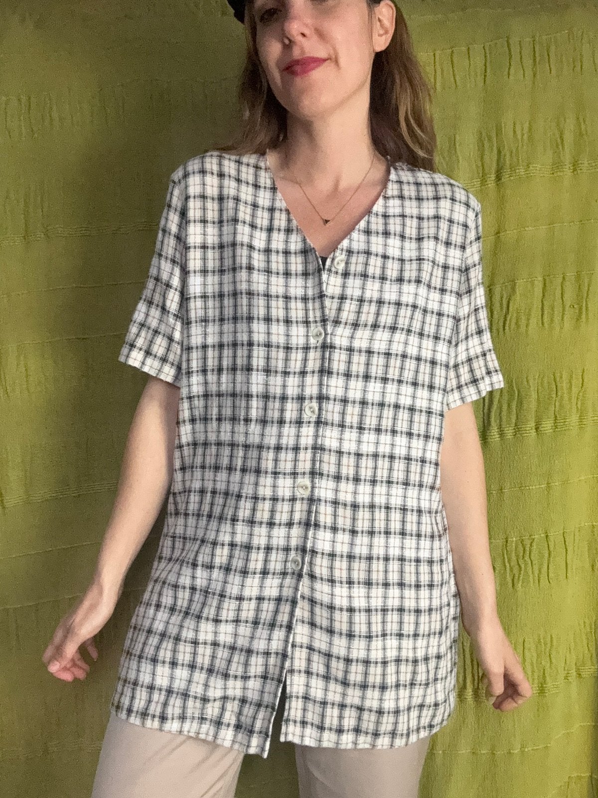 Vintage blouse - geruit - 90’s - jaren 90 - XL / 42, Hgv, Hgv, Maat 42/44 (L), Ophalen of Verzenden