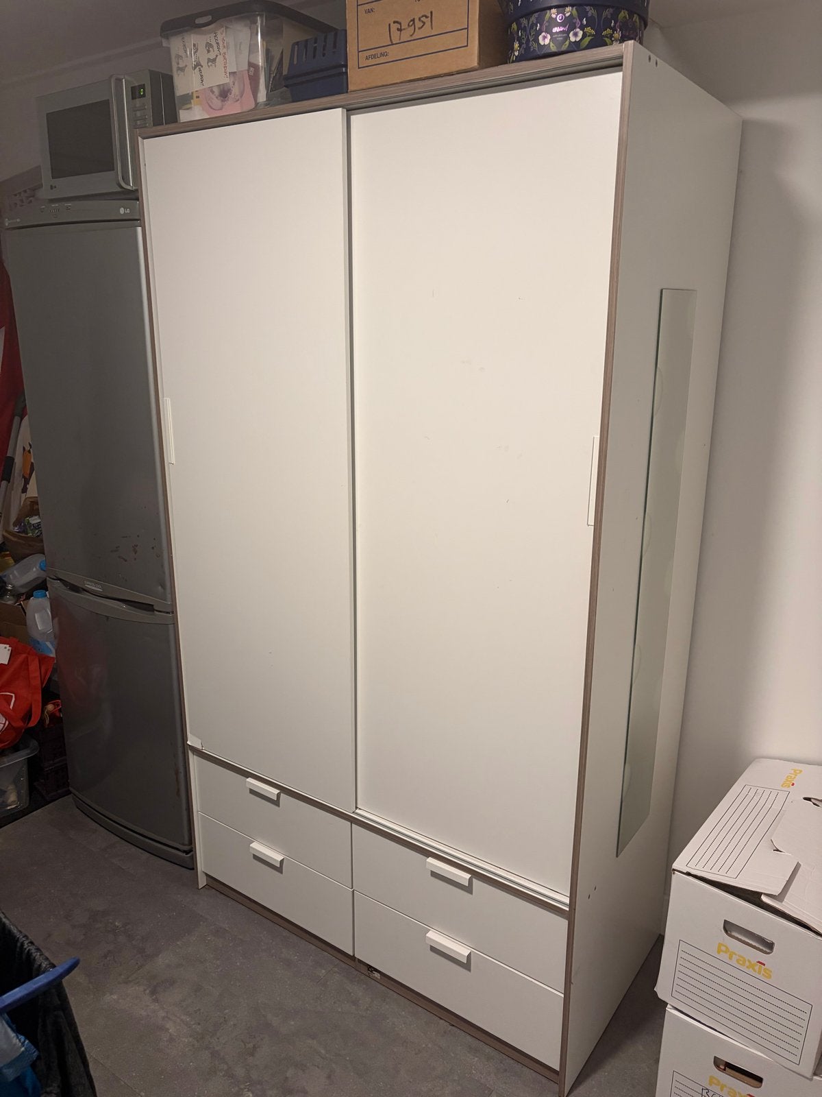 Witte ikea trysil kledingkast met schuifdeuren en lades, Ophalen, Gebruikt, 100 tot 150 cm, 200 cm of meer