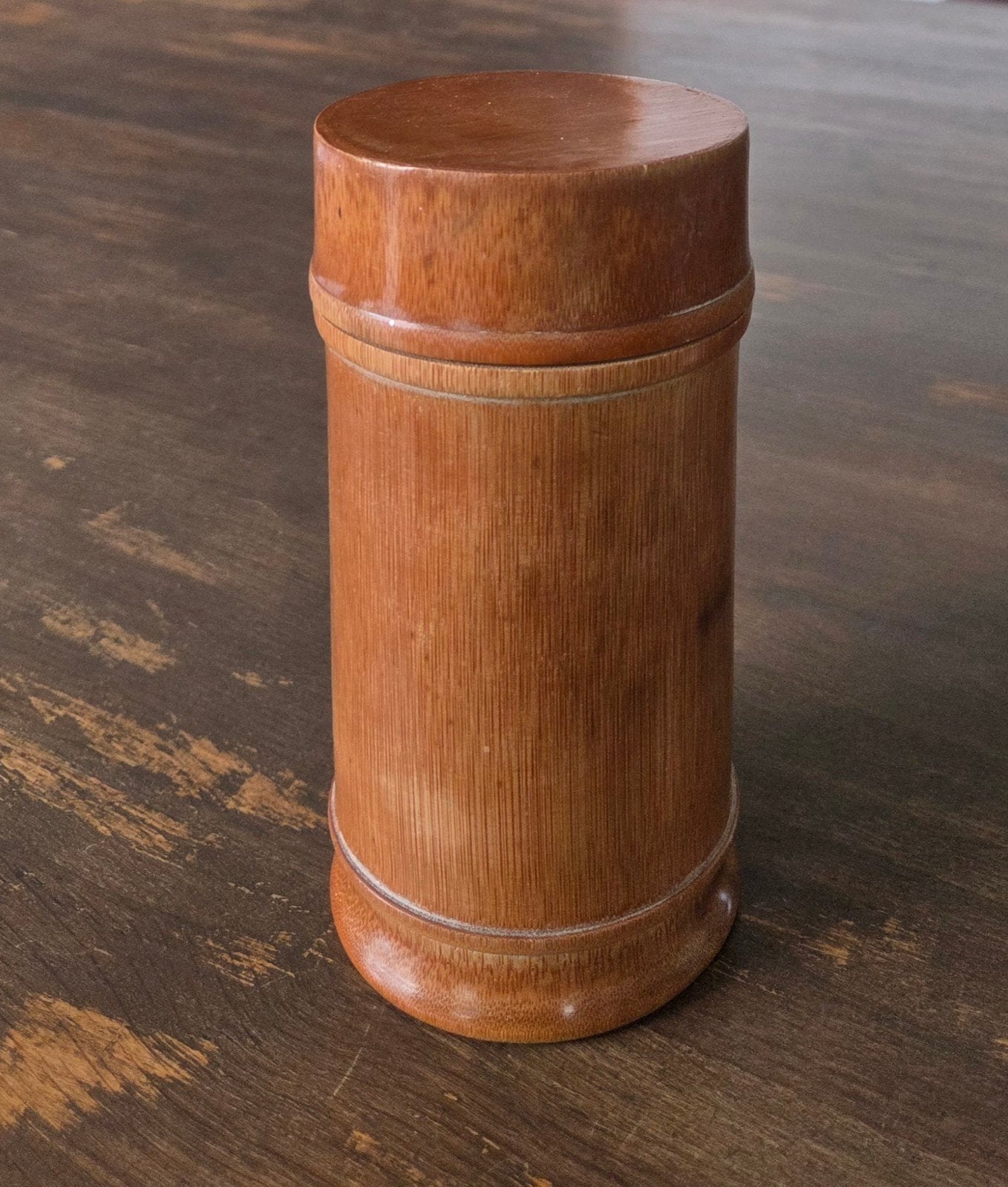 Vintage handgemaakte bamboe theebus / opbergkoker (16,5 cm), Ophalen of Verzenden