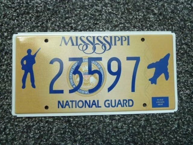 Kentekenplaat licenseplate Mississippi National Guard USA, Verzenden, Gebruikt, Auto's
