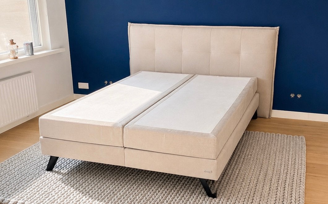Goossens Infinity Boxspring bed 160x200 beige, Ophalen, Gebruikt, Beige, Tweepersoons