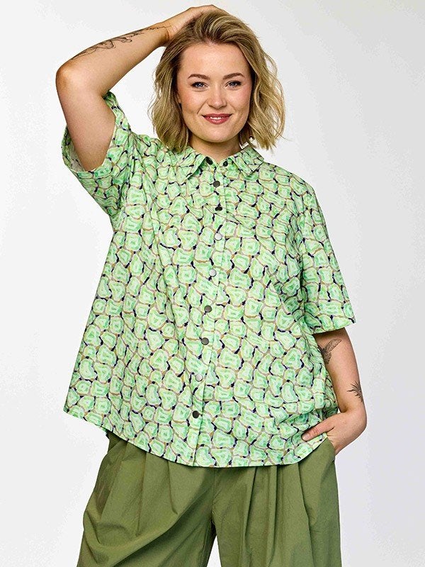 Green/witte blouse Agaton van Gozzip Maat 46/48, Kleding | Dames, G, G, G, Maat 46/48 (XL) of groter