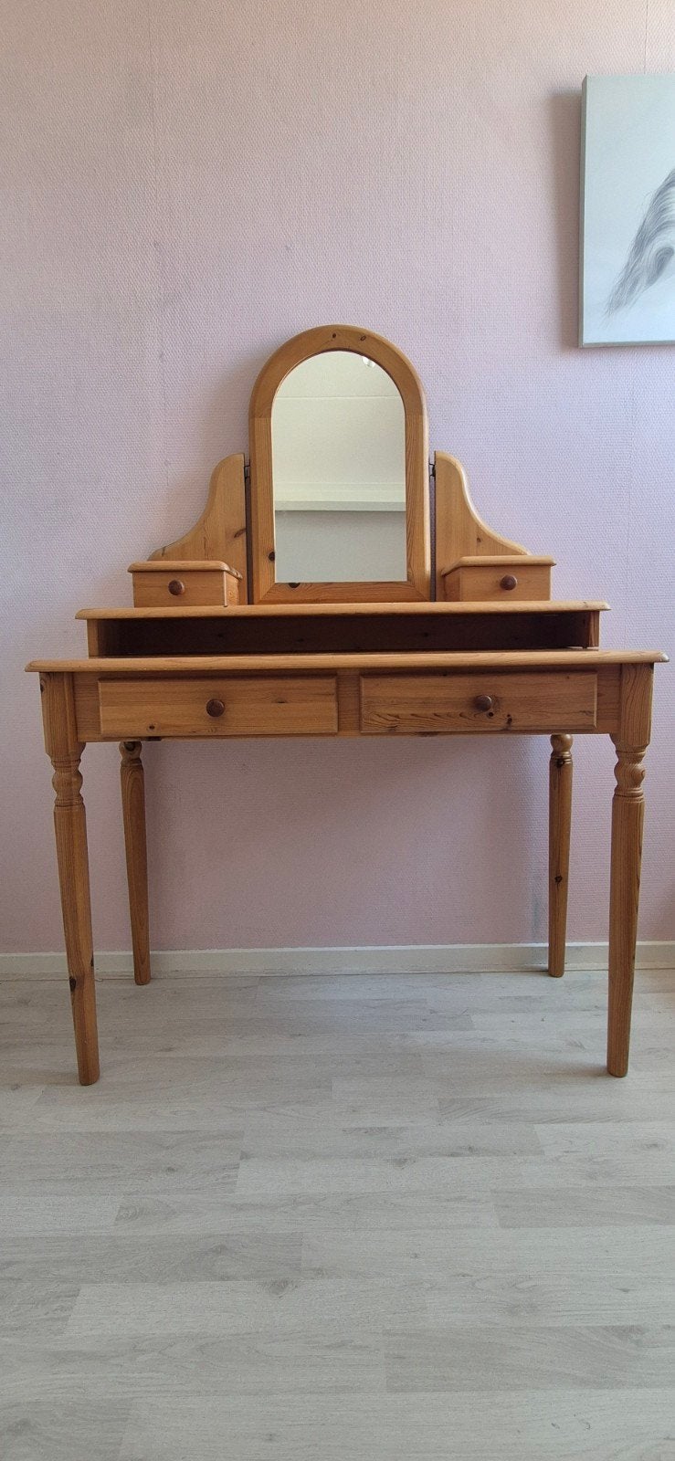 Houten kaptafel met spiegel en lades, Huis en Inrichting, Ophalen, Gebruikt, 100 tot 150 cm, Minder dan 100 cm