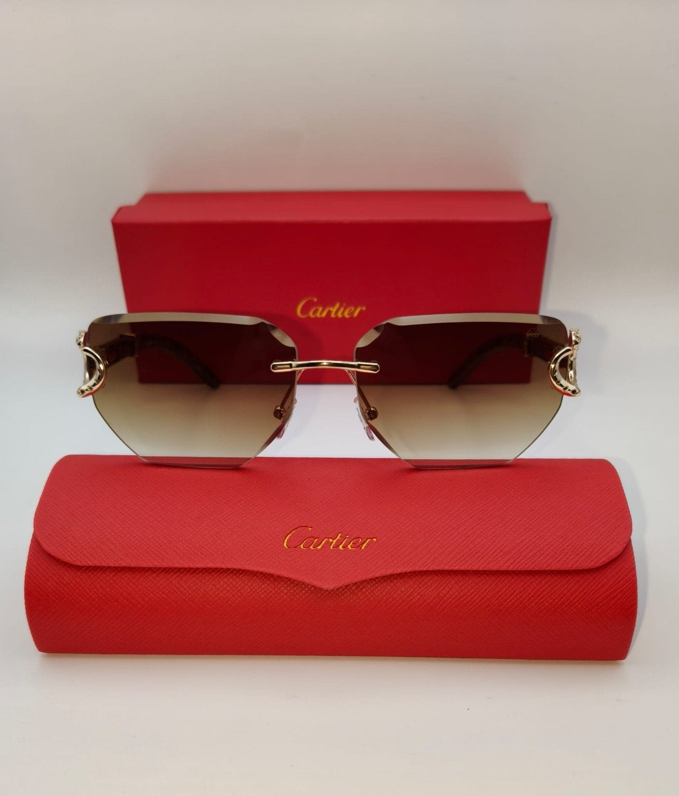 Cartier Panthere Zonnebril met Houten Poten, Ophalen of Verzenden, Nieuw, Overige merken