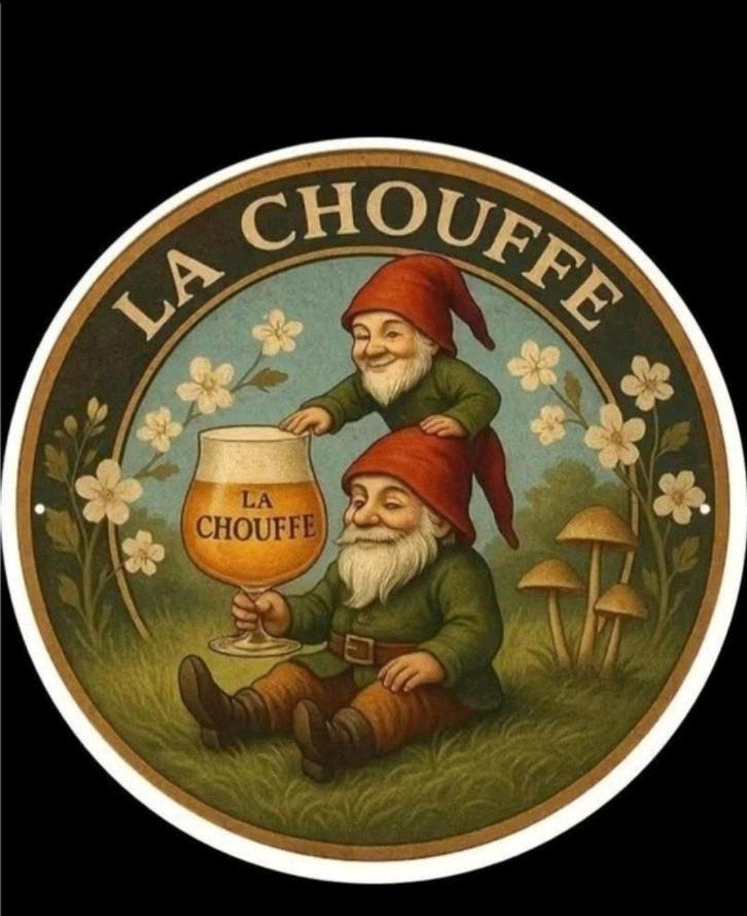 Prachtig La Chouffe wandbord met de bekende kabouters!, Ophalen of Verzenden, Nieuw, Reclamebord, Plaat of Schild, Overige merken