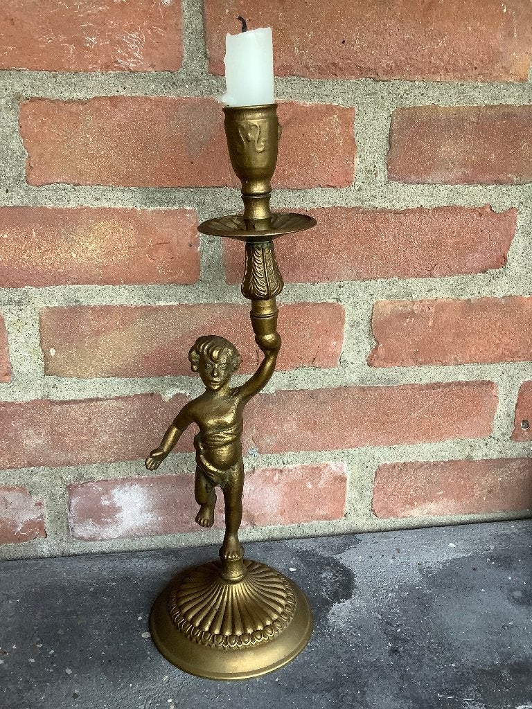 Brocante zware koperen kandelaar, Ophalen of Verzenden