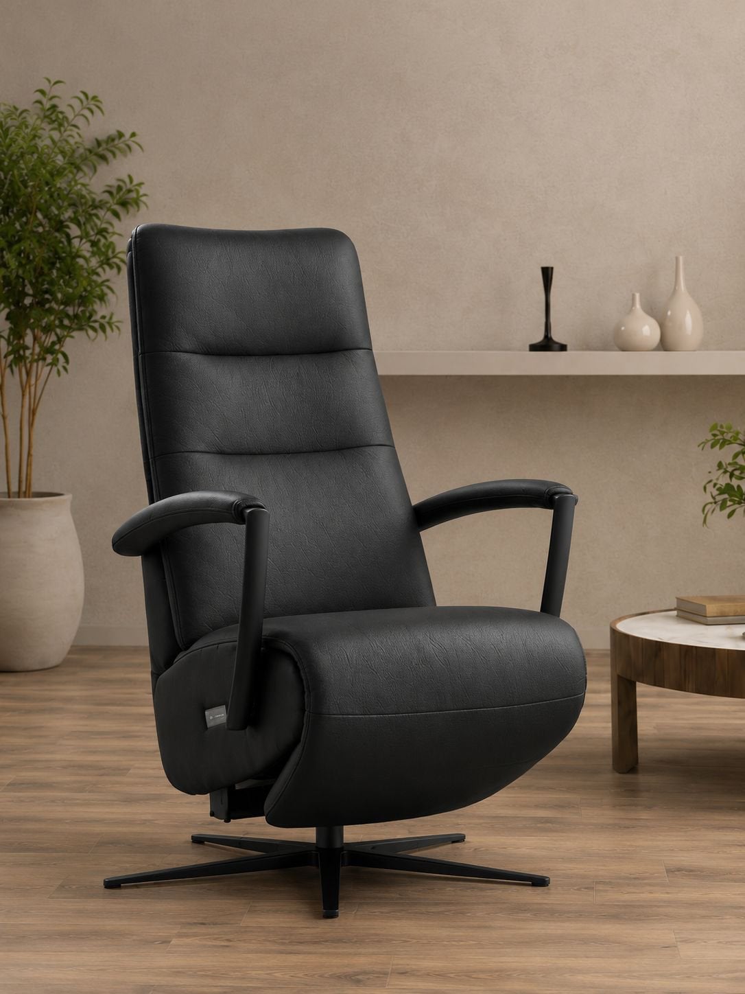 JC Furniture - Turn - Relaxfauteuil - Zwart -Leer-Draaistoel, Laan der Techniek 21, Veenendaal, Metaal, JC Furniture, Minder dan 75 cm