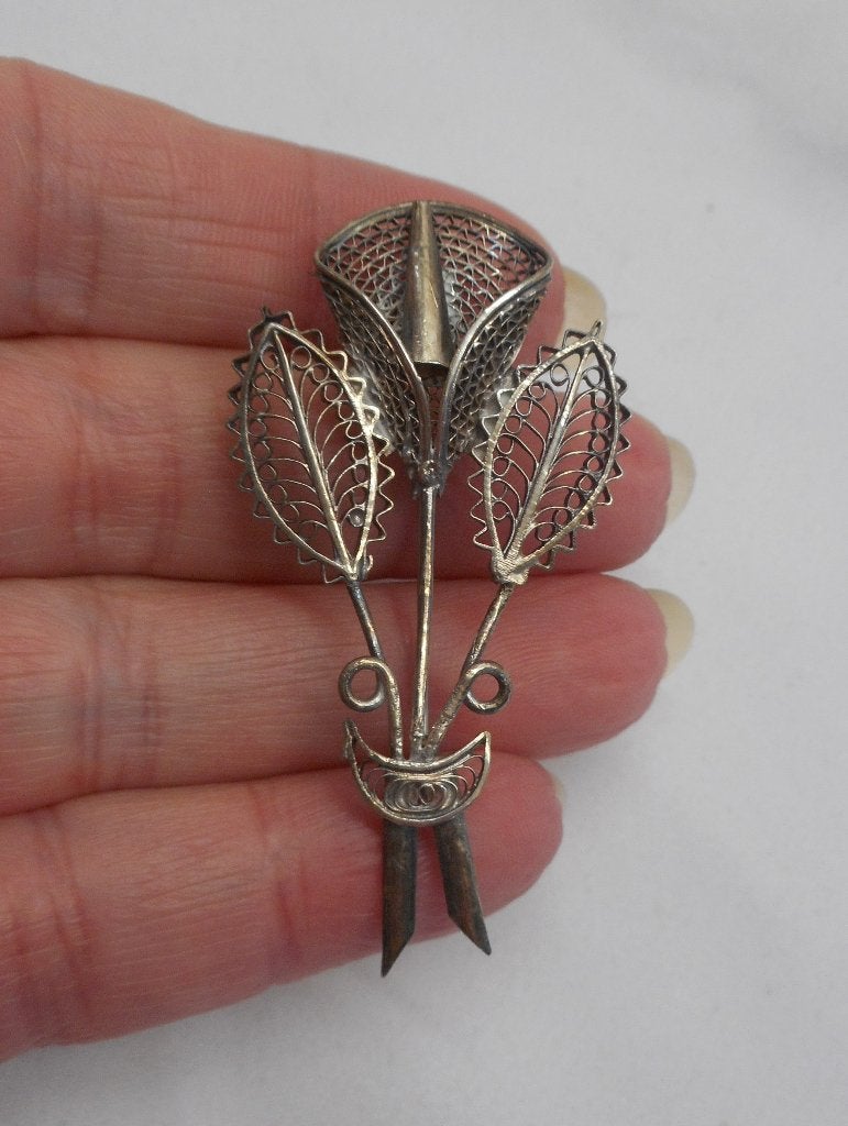 Zilveren filigrain broche nr.852, 4 tot 7 cm, Verzenden, Zo goed als nieuw, Zilver
