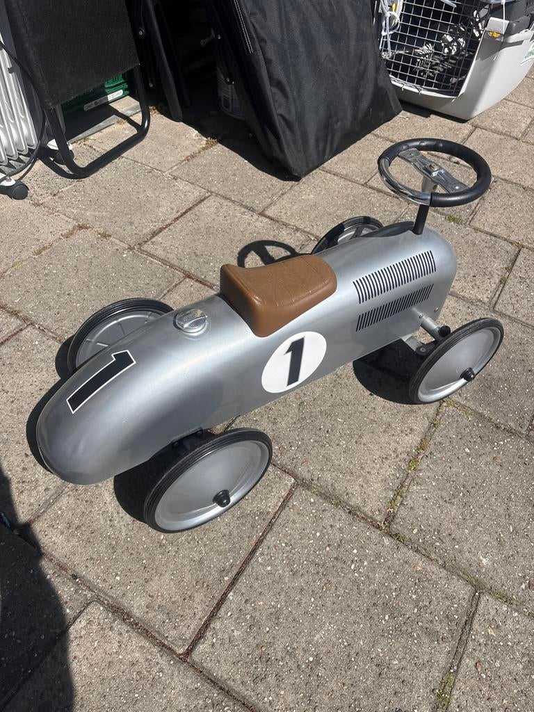 Vintage Zilveren Loopauto - Raceauto Nummer 1, Ophalen of Verzenden, Zo goed als nieuw, Loopvoertuig