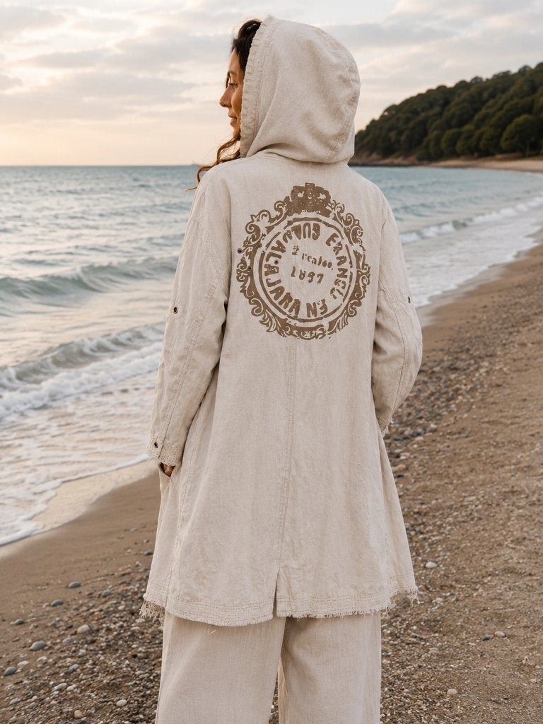 Eddy’s Jackets linnen boho jas – Girbaud stijl)– XXL ibiza, Beige, Maat 46/48 (XL) of groter, Ophalen of Verzenden, Zo goed als nieuw
