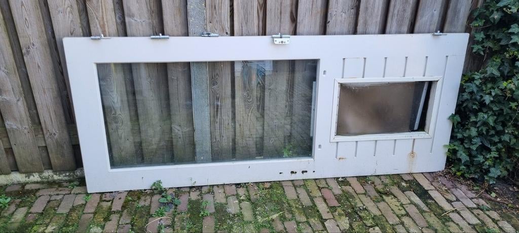 Buitendeur met hondeluik, Ophalen of Verzenden, Glas, Buitendeur, 200 tot 215 cm