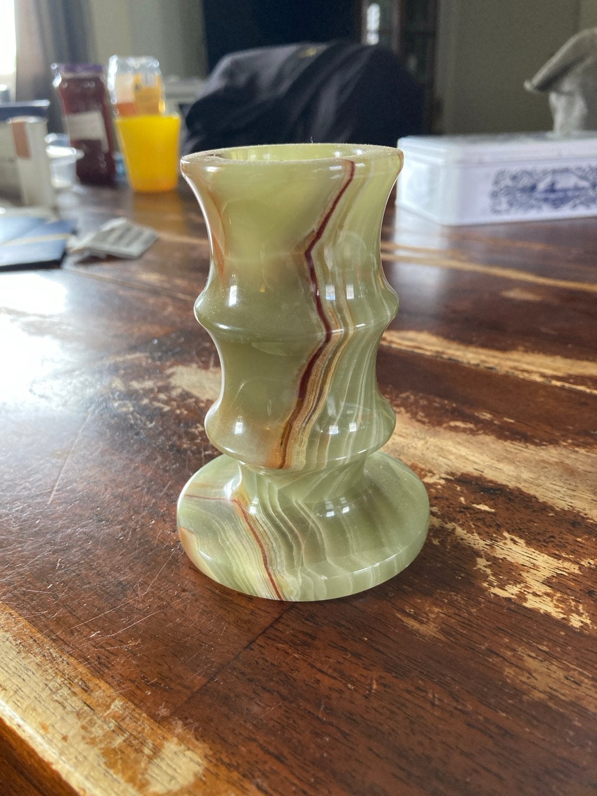 Vintage Onyx Kaarsenhouder - Groen met Bruine Aderen, Ophalen of Verzenden, Overige materialen
