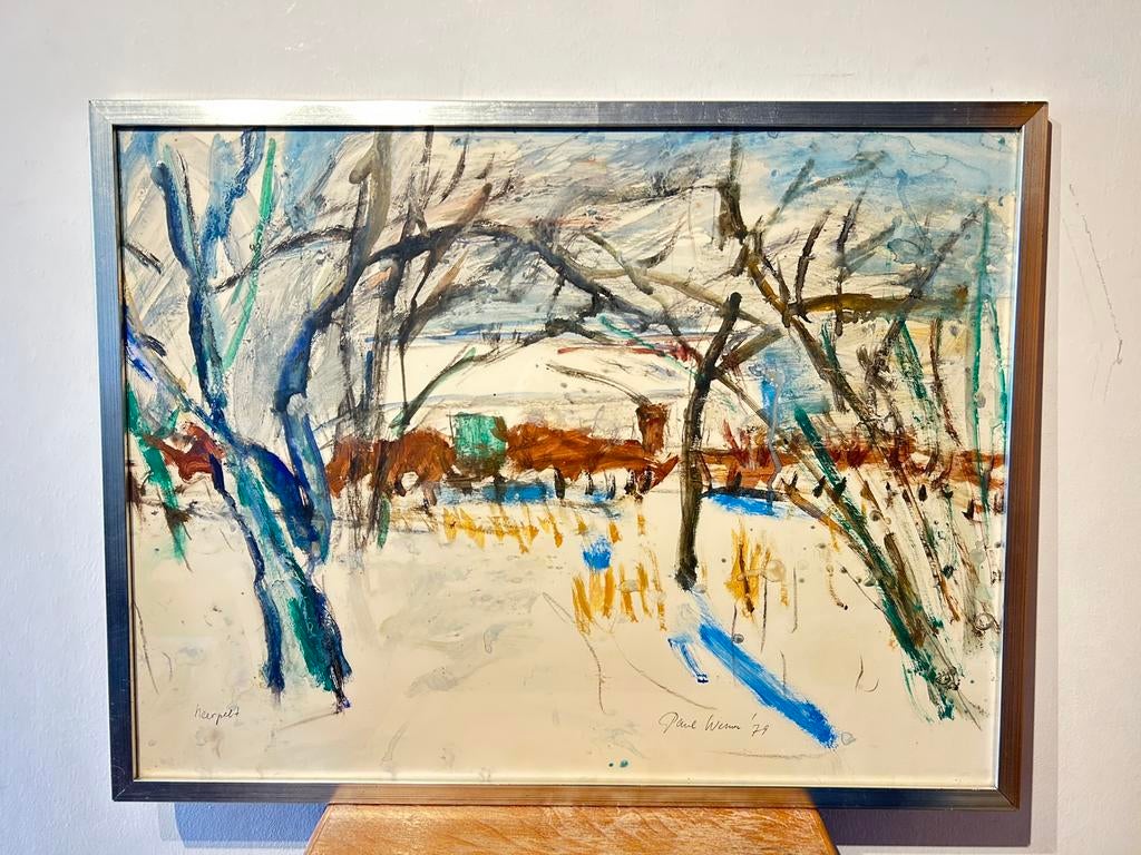 Paul Werner - “Winter in Neerpelt” 1979 - gemengde techniek, Ophalen of Verzenden